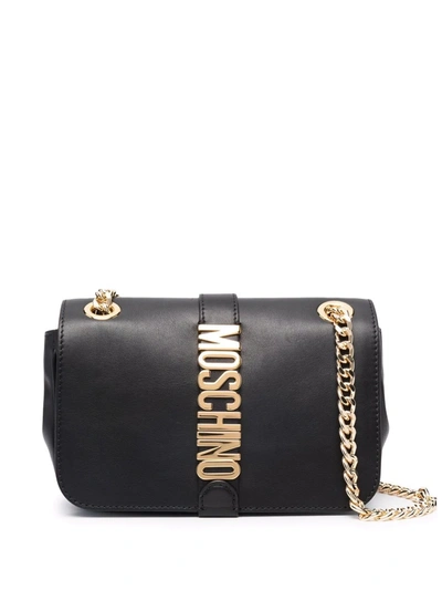 Moschino Logo-plaque Chain-link Shoulder Bag In Black