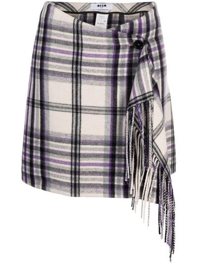 Msgm Wrap Plaid-check Miniskirt In Grau