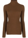 Saint Laurent Ribbed-knit Wool And Cashmere Turtleneck Sweater In 2241 Brown