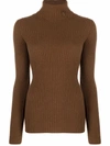 Saint Laurent Ribbed-knit Wool And Cashmere Turtleneck Sweater In Brown