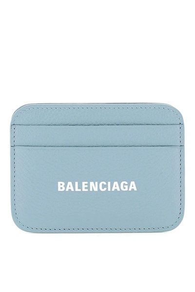 Balenciaga Card Holder With Logo In Light Blue