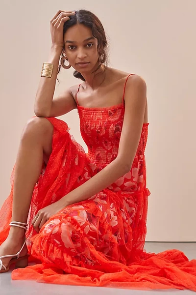 strapless open back dress Gulab Red Kaftan Dress for Women with Gold Details