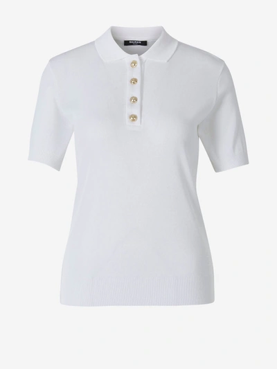 Balmain Logo-button Polo Shirt In White