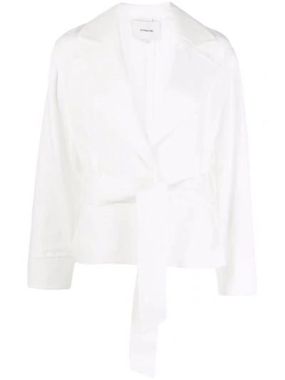 Vince Belted Cotton Blazer In White