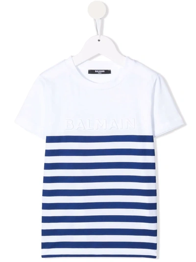 Balmain Teen Striped Cotton T-shirt In White