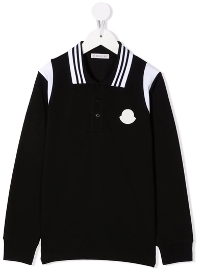 Moncler Kids' Logo-patch Long-sleeved Polo Shirt In Black