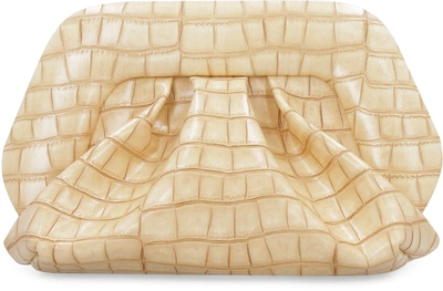 Themoirè Crocodile-effect Clutch Bag In Beige