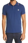 Moncler Logo Patch Tipped Cotton Piqué Polo In Blue