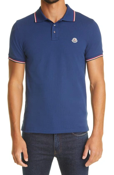 Moncler Logo Patch Tipped Cotton Piqué Polo In Blue