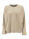 BRUNELLO CUCINELLI DAZZLING & SPARKLING CASHMERE AND WOOL RIB SWEATER WITH BREAST POCKET,MBM755800 C506