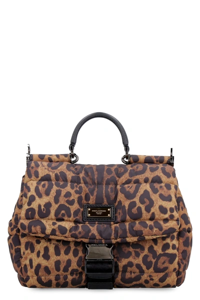 Dolce & Gabbana Leo Print Nylon Sicily Bag In Naturale