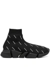 Balenciaga Speed 2.0 Logo-print Stretch-knit Slip-on Sneakers In Black/white