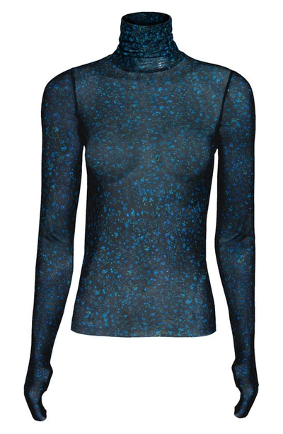 Afrm Zadie Semi Sheer Turtleneck In Blue Daisy Ditsy