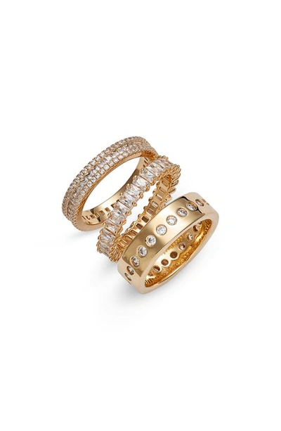 Nordstrom Set Of 3 Cubic Zirconia Band Rings In Clear- Gold