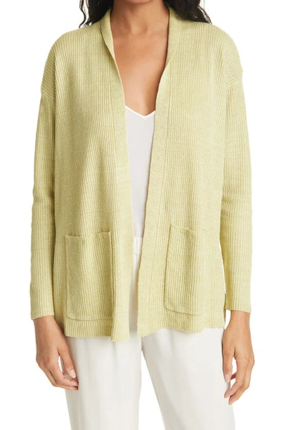 Eileen Fisher Shawl Collar Organic Linen Cardigan In Cnary