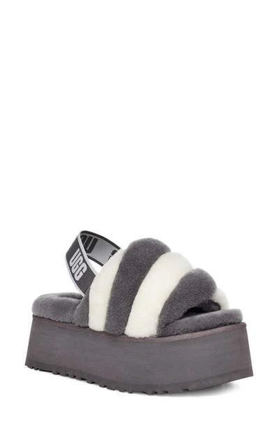 Ugg Disco Stripe Sheepskin Slingback Slide Sandals In Shade / White
