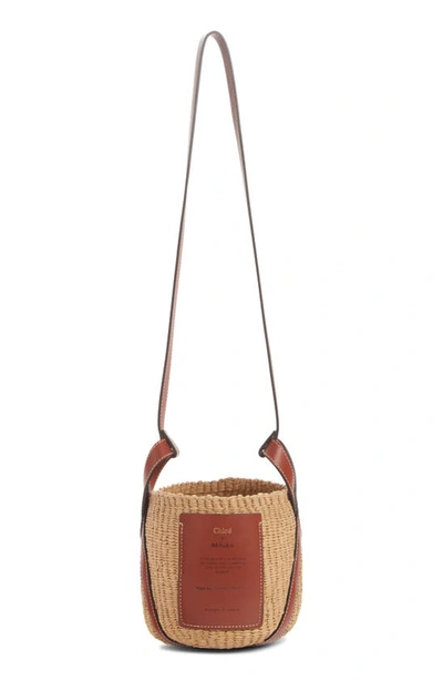 Chloé X Mifuko Small Straw Basket Crossbody Bag In Sepia Brown