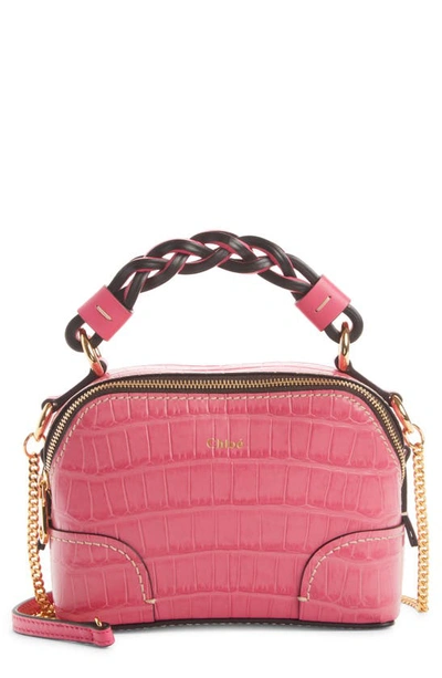 Chloé Womens Hot Pink Daria Mini Crocodile-embossed Leather Cross-body Bag