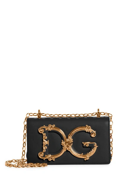 Dolce & Gabbana Dolce&gabbana Girls Logo Leather Phone Crossbody Bag In Nero