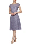Sl Fashions Tea Length Sequin Lace Dress In Mystc/hthr