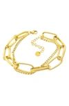 Adornia 14k Gold-plated Oversized Paperclip Mixed Chain Bracelet In Yellow