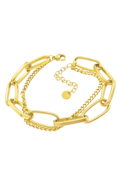 ADORNIA ADORNIA OVERSIZED PAPERCLIP MIXED CHAIN WATER RESISTANT BRACELET