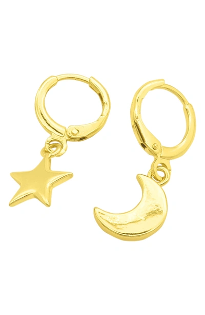 Adornia 14k Yellow Gold Vermeil Moon And Star Dangle Huggie Earrings