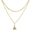 ADORNIA WATER RESISTANT 14K YELLOW GOLD VERMEIL LAYERED MIXED CHAIN GINKO LEAF NECKLACE