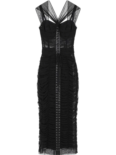 Dolce & Gabbana Lace-up Tulle Midi Dress In Black