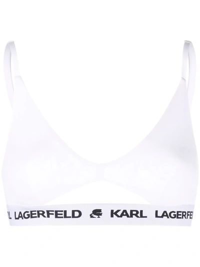 Karl Lagerfeld Peephole Logo Band Bra In White