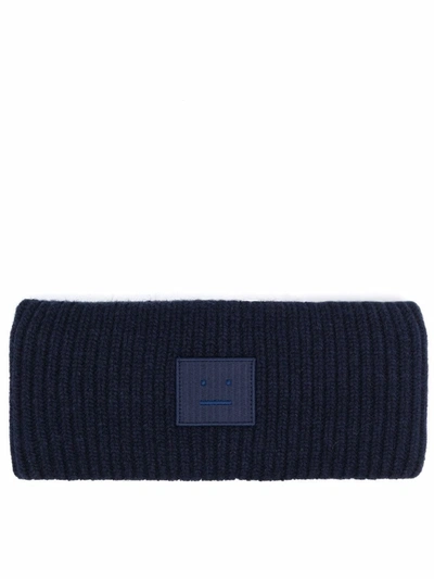 Acne Studios Face-patch Ribbed Knit Headband In Navy