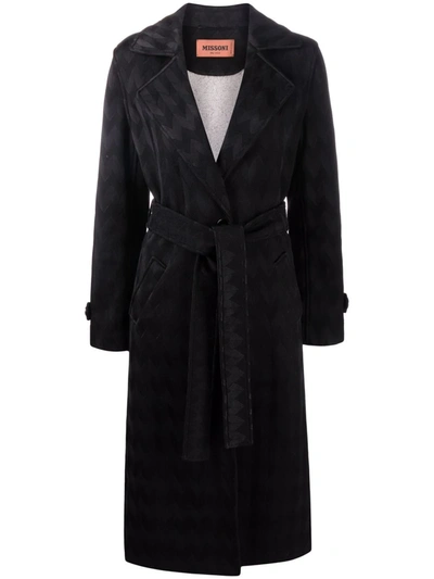Missoni Zigzag-knit Belted Coat In Black