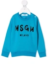 Msgm Logo-print Crew Neck Sweatshirt In Blue