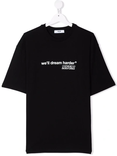 Msgm Teen Short Sleeve Slogan T-shirt In Black