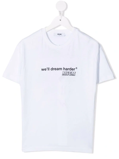 Msgm Kids' Short Sleeve Slogan T-shirt In White