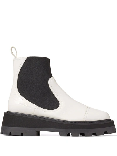 Jimmy Choo Clayton White Leather Boots In White,black