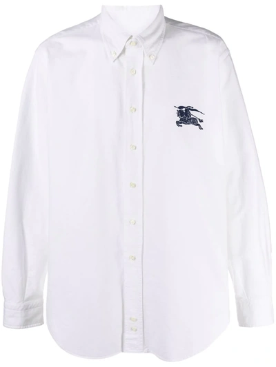 Pre-owned Burberry 2000s Logo-embroidered Button-down Shirt In White