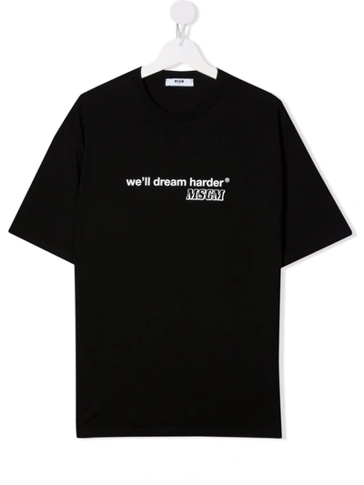 Msgm Teen 'we'll Dream' Slogan T-shirt In Black