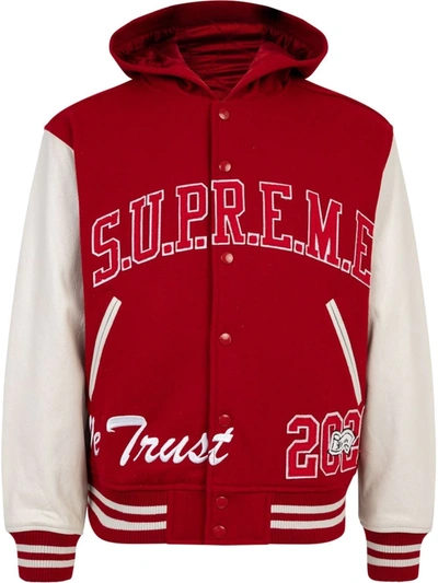 Supreme King Hooded Varsity Jacket In Red | ModeSens