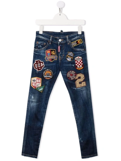 Dsquared2 Teen Patch-detail Skinny Jeans In 蓝色