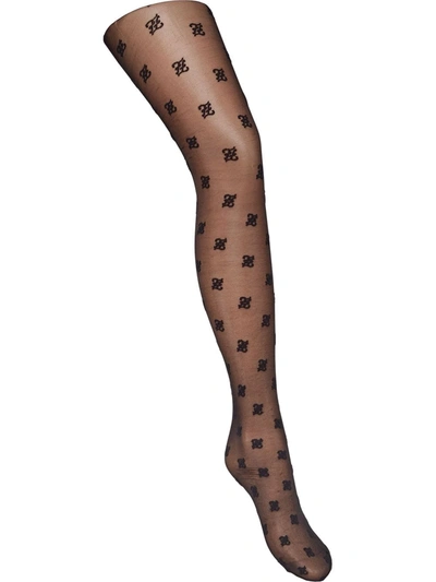 Fendi Ff Karligraphy-embroidered Tights In Black