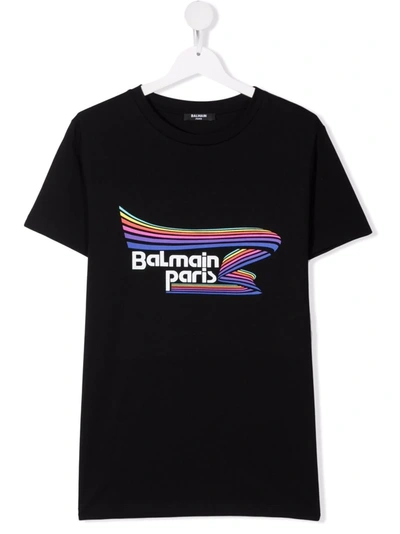 Balmain Teen Logo-print Cotton T-shirt In Black
