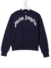 Palm Angels Blue Sweatshirt With White Print In Blue