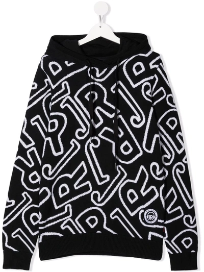 John Richmond Junior Teen Monogram-patterned Hoodie In Black