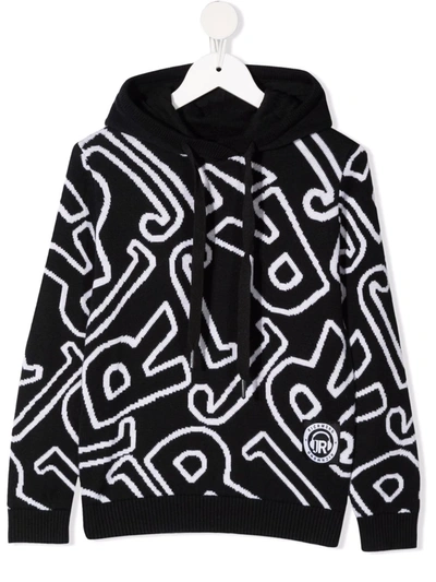 John Richmond Junior Kids' Monogram-patterned Hoodie In Black