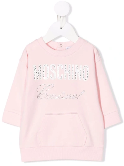 Moschino Babies' Couture Embellished Sweatshirt Dress In Rosa