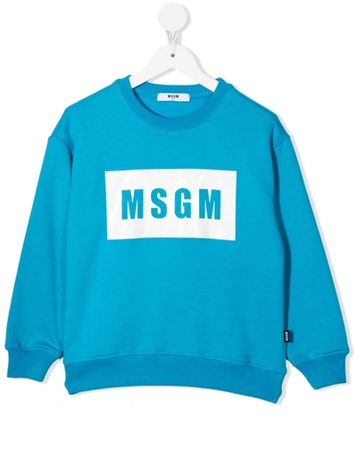 Msgm Kids' Logo-print Sweatshirt In Blue
