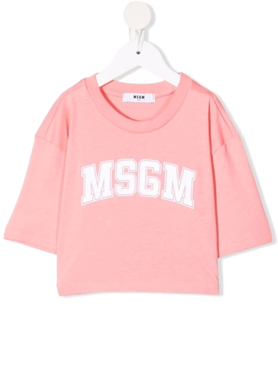 Msgm Kids' Logo-print Cotton T-shirt In Pink