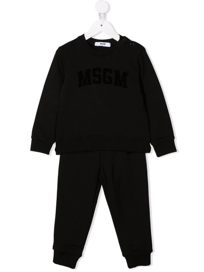 Msgm Babies' Logo-print Cotton Tracksuit In Nero