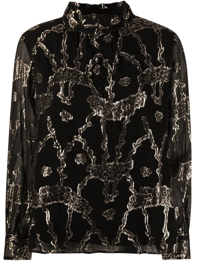 Ba&sh Rym Ruffle-trimmed Printed Cotton Blouse In Noir
